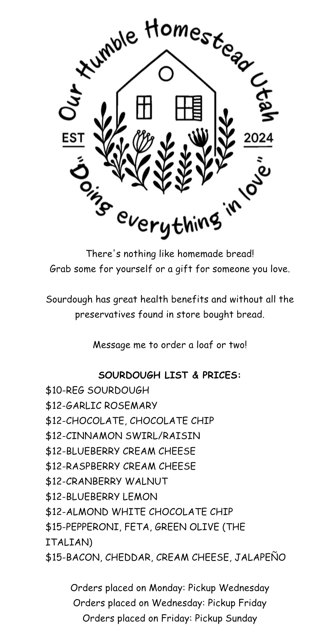 Sourdough Bread Menu & Prices